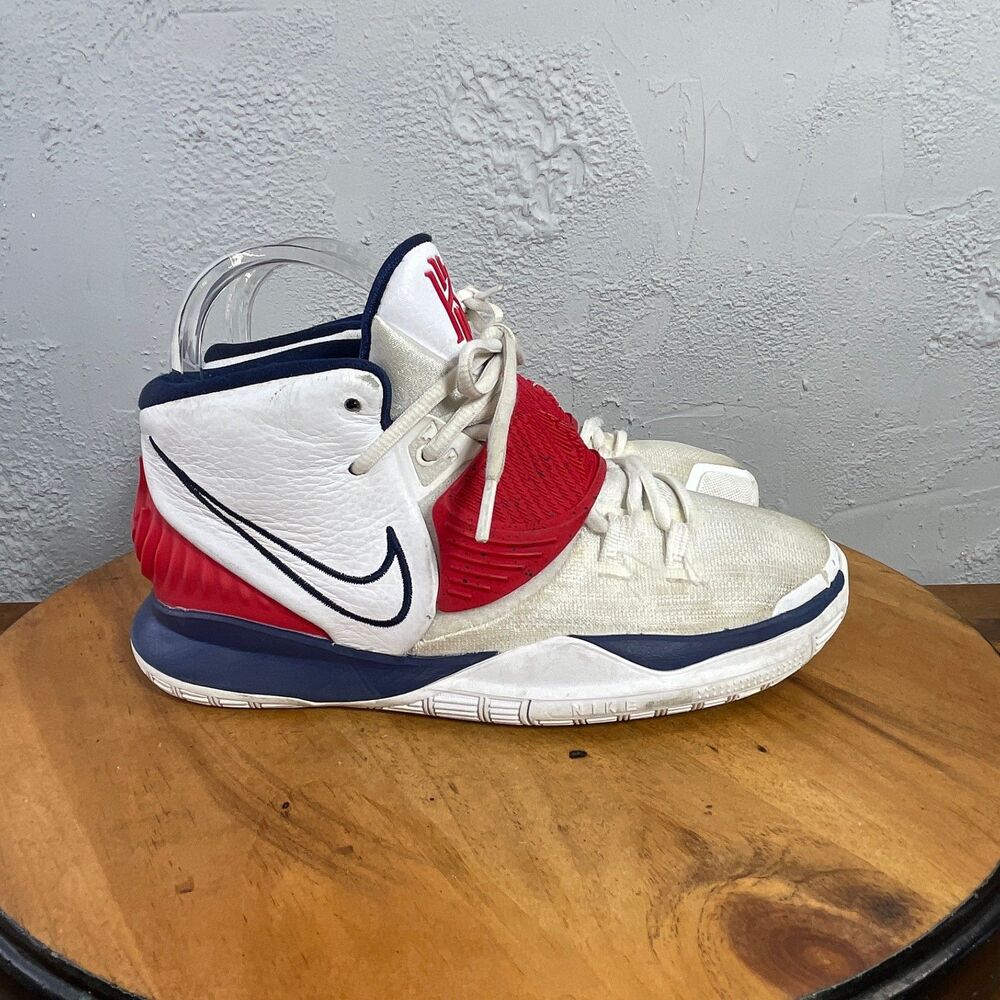 Nike Kyrie 6 Basketball Shoes Boys 5Y USA White Red Blue High Top Sneaker Hoop